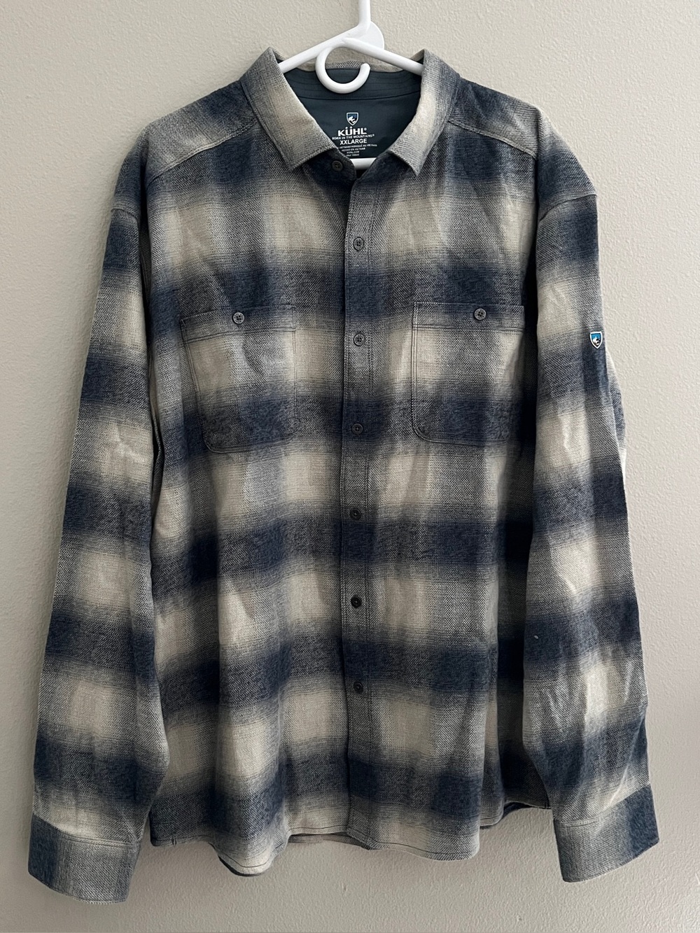 Kuhl The Law Flannel Shirt Men’s XXL Shadow Plaid Button Down Blue White